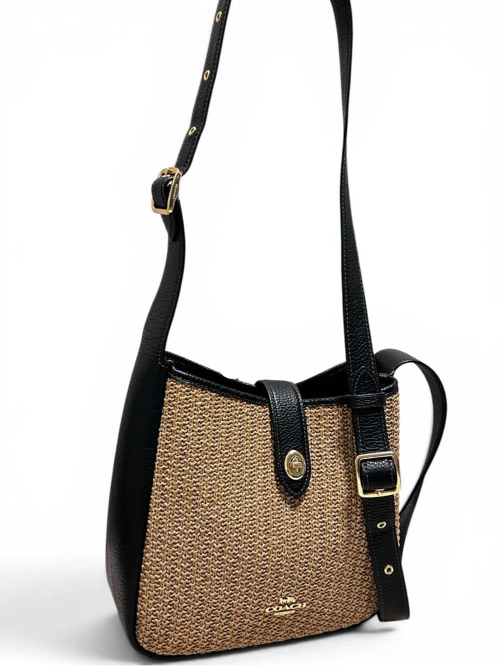 COACH Hadley Convertible Straw and Pebble Leather Crossbody/Shoulder Bag - Picture 2 of 15